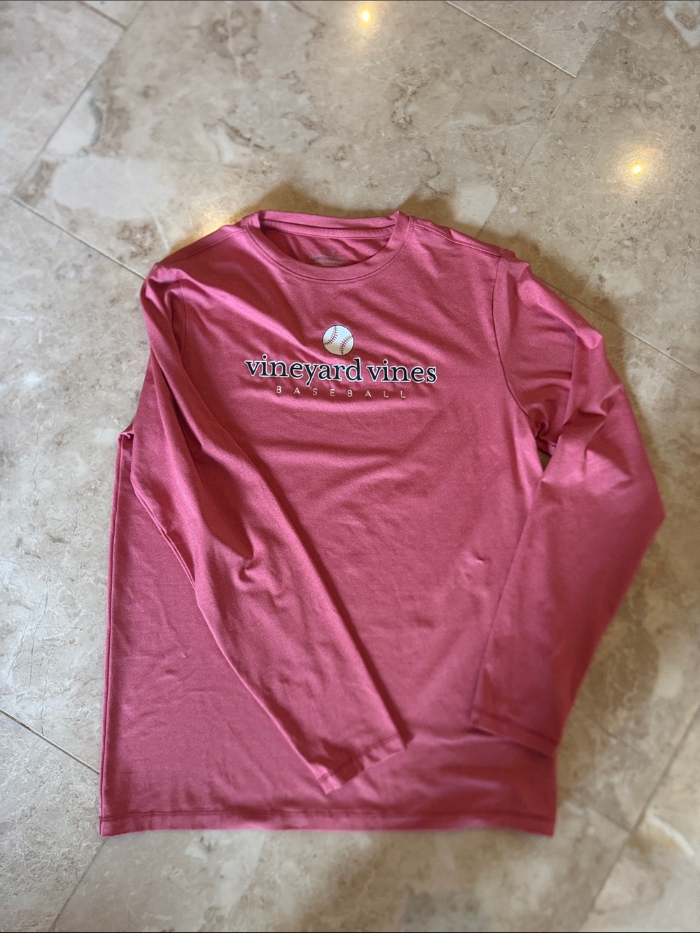 Vineyard Vines Rose Pink Long Sleeve Baseball Performance Tee
